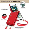 thumbnail image 5 of Phone Case for iPhone 7/8/SE 2020/2022 Wallet Cover with Screen Protector Ring Stand Card Holder Crossbody Strap Cell iPhone7 iPhone8 7s 8s i SE2020 SE2022 2/2nd/3/3rd Generation SE2 SE3 Women Red, 5 of 7