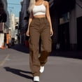 thumbnail image 2 of Daolelai Women's Daily Casual Sports Multi-Pocket Elastic Waist Casual Pants Overalls Zipper Button Solid Color Trousers, 2 of 5