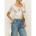 thumbnail image 3 of SUNSIOM Blouses Mode à Manches Courtes avec Imprimé Floral et Lacets pour Femmes, Tops d'Été Mode Urbaine, 3 of 7