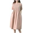 thumbnail image 2 of Njagoc3 Chic Womens Pure Color Summer Dress with Round Neck and Breathable Cotton Fabric, 2 of 5