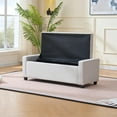 thumbnail image 3 of Storage Ottoman Bench with Safety Hinge, Upholstered Entryway Bench with Button Tufting, Diamond Stitching and Wood Frame, Fabric Storage Seat for Living Room and Bedroom End of Bed, 48 Inch, Beige, 3 of 6