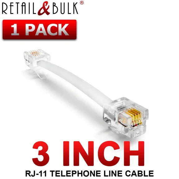3 Inch Telephone Cable Rj11 (6P4C) Phone Line Cord, White