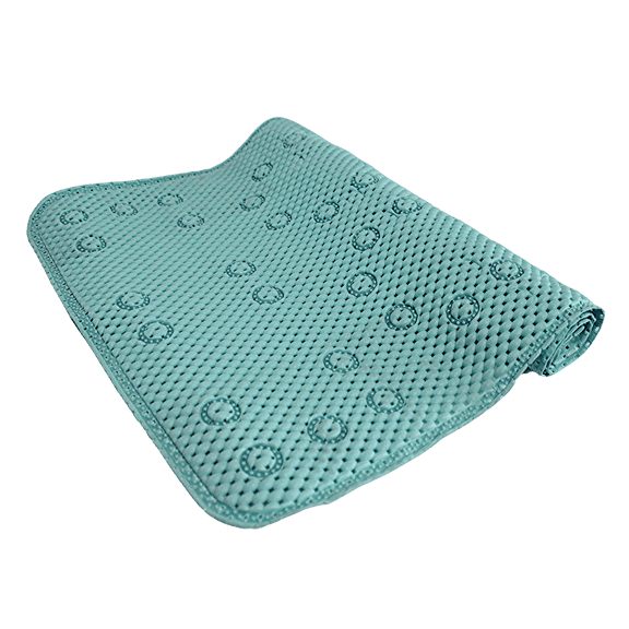 Deluxe Non-Slip Shower Bathtub Soft Foam Rug - 36” x 17” Drain Holes, Suction Cups, Soft Cushion Texture Aqua Blue
