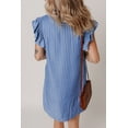 thumbnail image 2 of Women's Sky Blue Stripe Frilly Split Neck Shirred Ruffle Sleeve Mini Dress - [ZhiHiMeRi] | (US 12-14)L, 2 of 12
