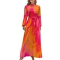thumbnail image 2 of Vestido largo con diseño de fusión de mármol rosa, naranja y rojo, vestidos de noche para mujer 2024, vestidos de manga larga, 2 of 5