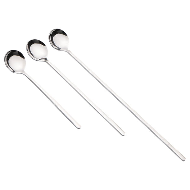 3 cucharas de café de acero inoxidable con mango largo, cucharas de postre delicadas y cucharas para mezclar bebidas.
