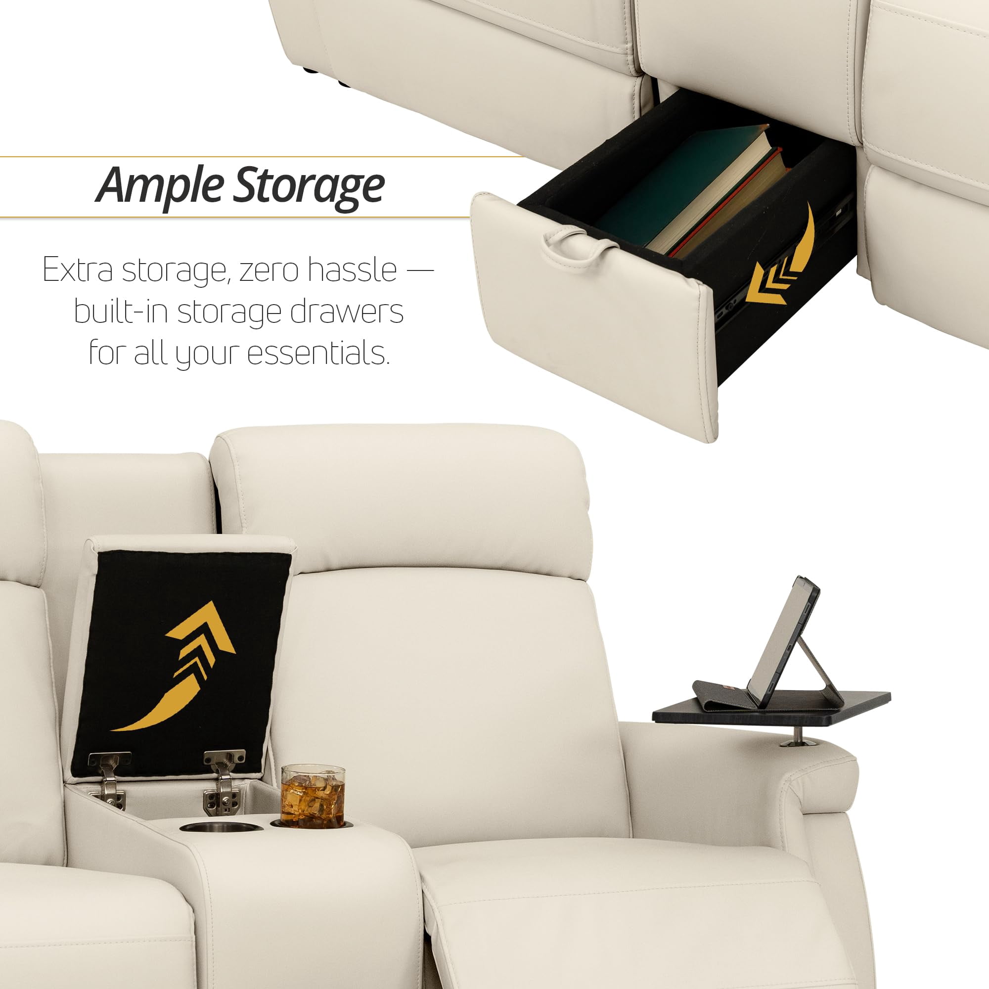 Qualitex Odyssey RV Loveseat w/Storage Console, Ultimate Leather, Heat & Massage, Power Lumbar, Power Recline, Bisque