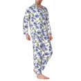 thumbnail image 2 of Bingfone Men's Pajama Set 2 Piece Loungewear PJs, Long Sleeve with Pajama Pants-Blue Flax Flowers, 2 of 7