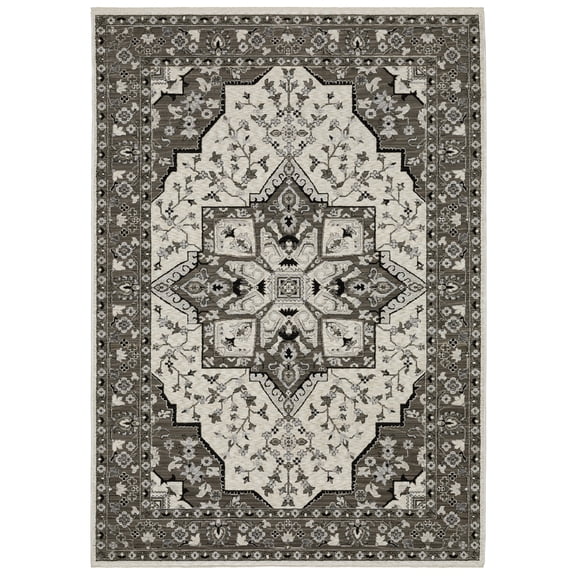 Woven Trends Hamberlain - CH09A - Transitional Casual Style, Medallion Pattern, Living Room, Hallway, Entryway, Kitchen, Office, Family and Pet Friendly Polyester Area Rug Ivory - 6' X 9'