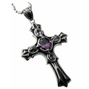 R.H. Jewelry Stainless Steel Classical Cross Pendant With Purple Glass Crystal