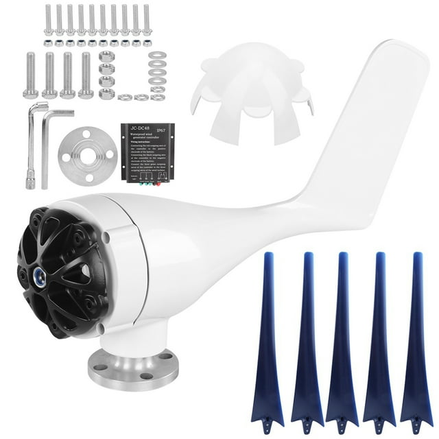 Small Windmill Generator, Beautiful Exterior Low Vibration Precise 5 Blade Wind Turbines Kit, Practical Nylon Fiber For Terraces Cabins White,Black,Blue