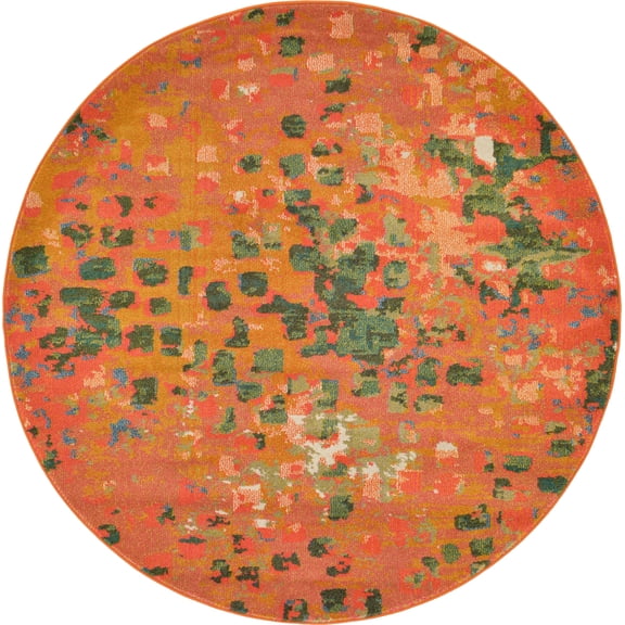 Unique Loom Ivy Jardin Rug Orange/Hunter Green 6' 1" Round Abstract Contemporary Perfect For Dining Room Entryway Bed Room