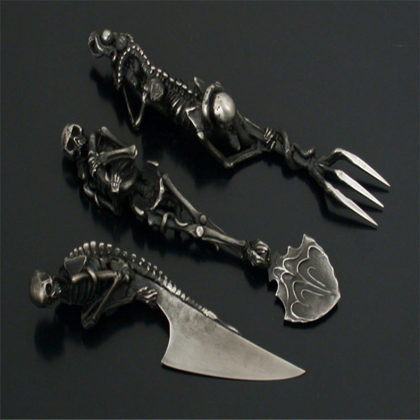 Yeacher Halloween Gift Skeletal Cutlery Sets Standalone Halloween Knife Fork Spoon Set silver knife default