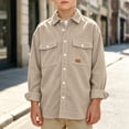 thumbnail image 4 of OGLCCG Boys Corduroy Shirts Kids Western Long Sleeve Botton Down Shirts Casual Fall Lapel Collared Shacket Jacket Size 4-14(Khaki,12 Years), 4 of 6