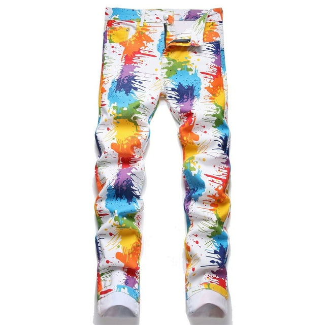 toraway Men Shorts Cargo Set New and Style Digital Print Candy Straight Tube Color Contrast Slim Stretch Denim Pants XL