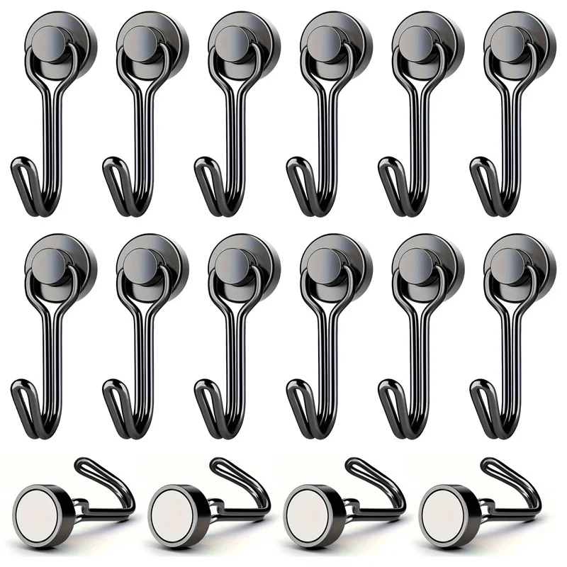 10pcs 10-30LBS Heavy Duty Neodymium Magnetic Hooks Extra Strong Rare Earth Hangers for Home Office Kitchen Garage Storage Solutions