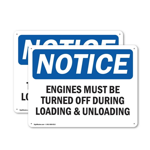 (2 Pack) Engines Must Be Turned Off During Loading OSHA Notice Sign 10 Inch X 7 Inch Plastic Sign, Weather Resistant, UV Protected for Workplace, Business, and Construction Site, Made