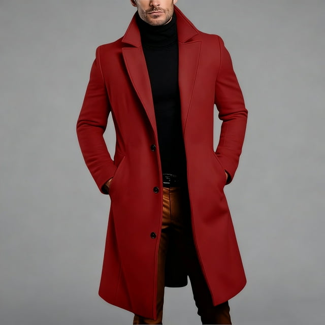 Men's Fashion Lapel Button Down Long Sleeve Mid Length Cardigan Jacket with Side Pockets for Spring Casual Outdoor Wear