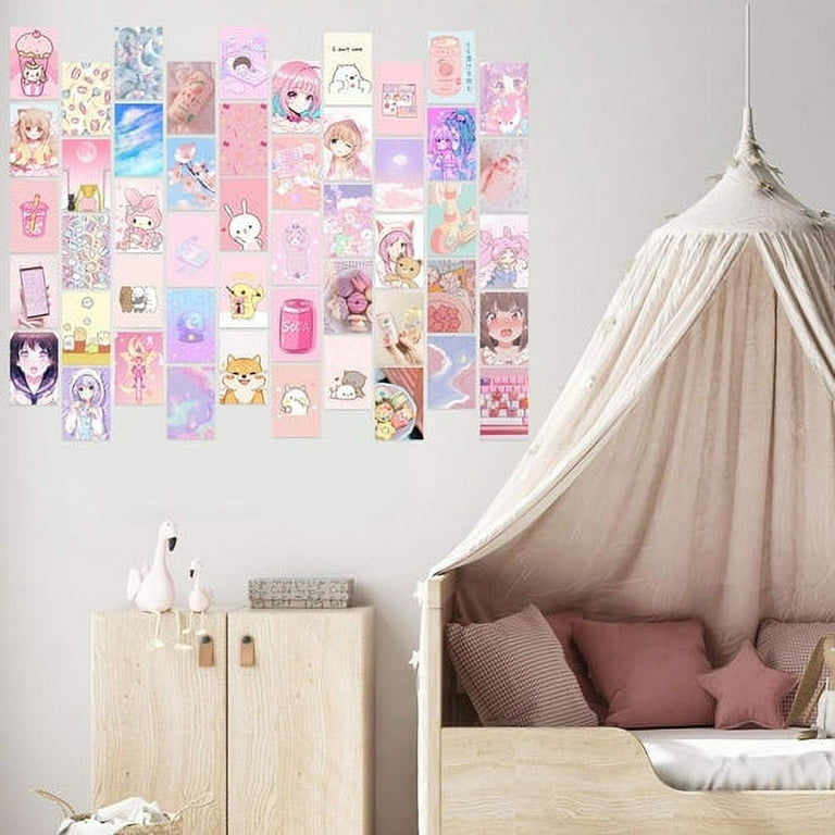Kawaii Room Decor Aesthetic, 50pcs Kawaii Wall Decor for Anime Room Decor,  Pink Kawaii Stuff, Kawaii Decor for Anime Bedroom Decor for Teen Girls