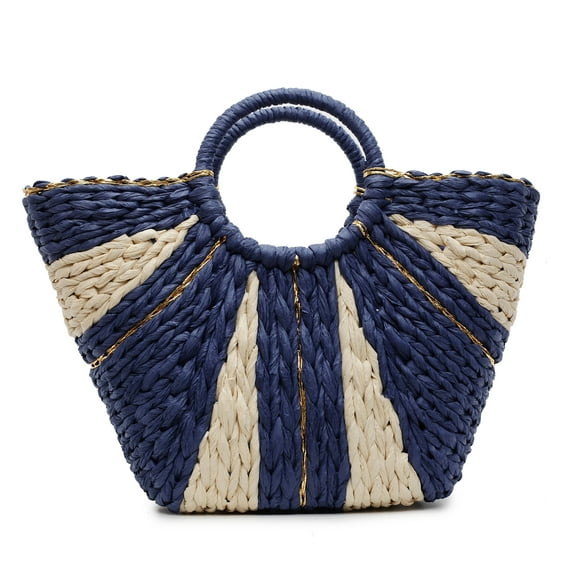 Straw Beach Bag for Women Summer Woven Handbags for Vacation and Travel (Blue)