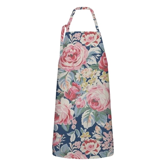 Pioneer Flower Floral Print Pattern Apron-Garden Aprons for Women with Pockets-Cotton Linen Waterproof Kitchen Cooking Gardening Aprons Adjustable for Kitchen,Cooking,BBQ and Salon 33x27 Inch