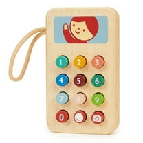 Mentari Toys - Mobile Phone - Wooden 12 Squishy Buttons and Secure Travel Strap - Number Recognition and Fine Motor Skills Development - Age 2 