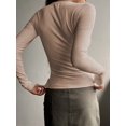 thumbnail image 4 of Women'S Long Sleeve Henley T Shirts Button Ribbed Knit Slim Fit Basic Tops Blouse Casual Outfits Khaki S, 4 of 5