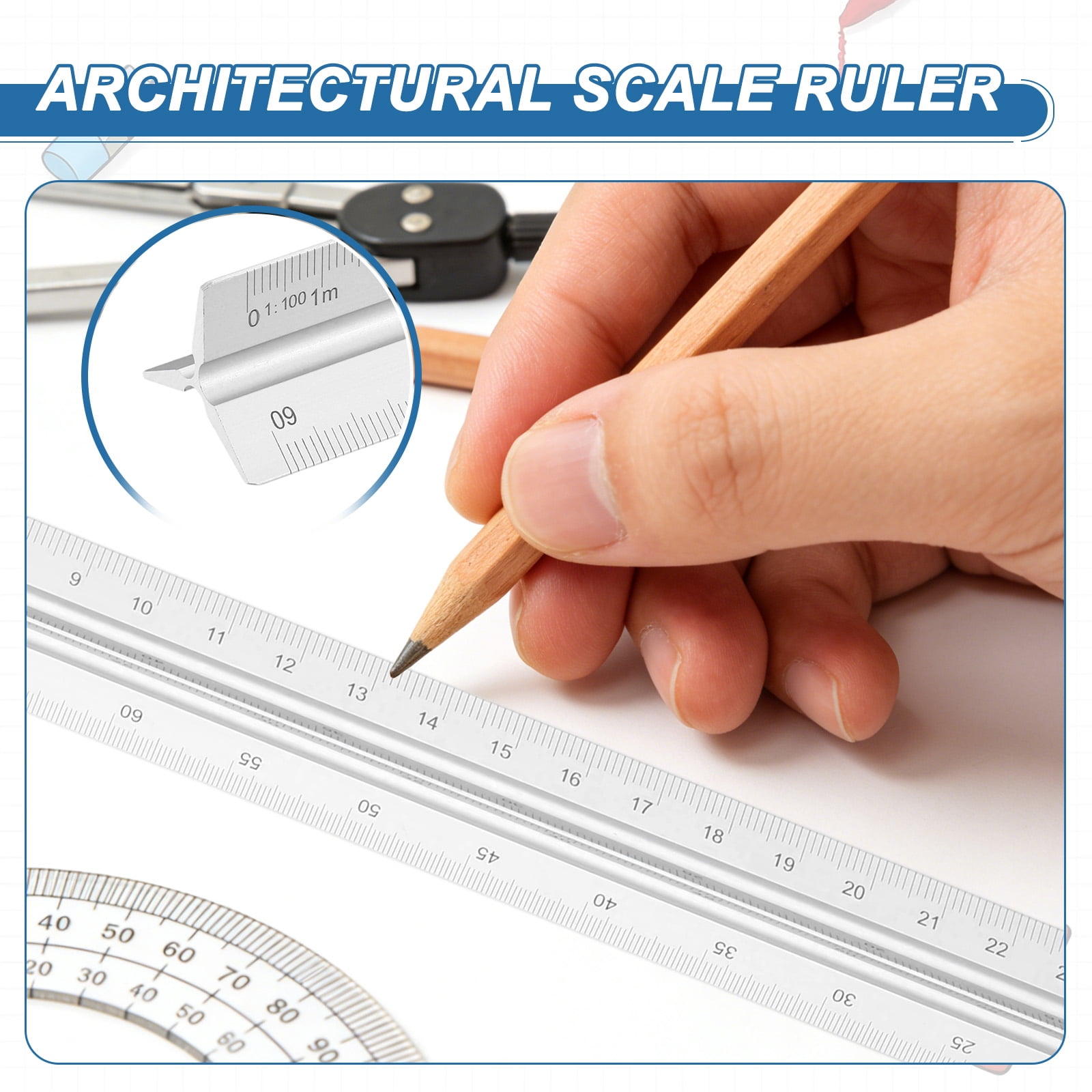 Uxcell 2Pcs Metric Engineer Scale Ruler, (13 Inch, Silver) Architectural Scale Ruler Aluminum Triangular Civil Drafting Tool for Architect Blueprint Engineering Office Supplies