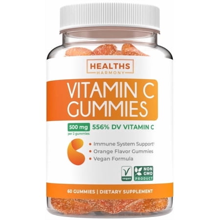 Healths Harmony Vegan Vitamin C Gummies for Adults - Immune Support Gummies with Chewable Vitamin C 500mg per Serving for Daily and Seasonal Wellness - Orange Flavor - 60 Gummies
