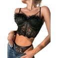 thumbnail image 4 of Arvbitana Women Camisole Spaghetti Straps See-through Lace Feather Patchwork Tops Party Club S-L, 4 of 6