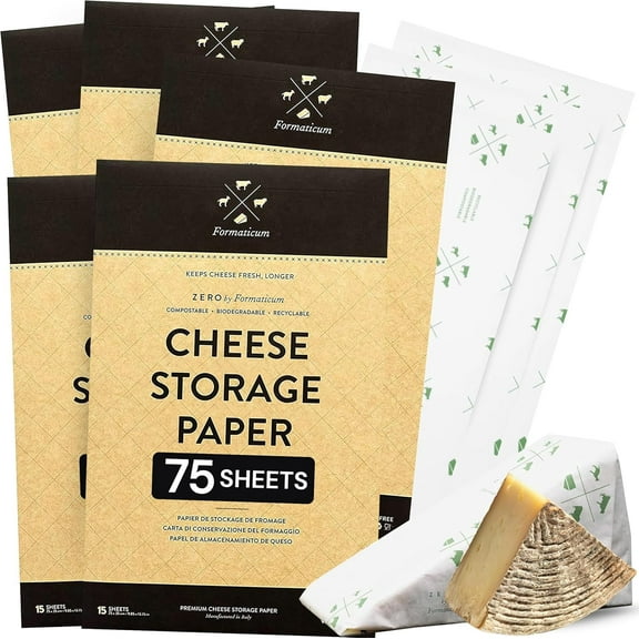 Formaticum Zero Cheese Storage Paper, Compostable, Biodegradable, and Plastic-Free Paper to Keep Cheese and Charcuterie Fresh, 9 x 13 Inches, 75 Total Sheets (5 Boxes)