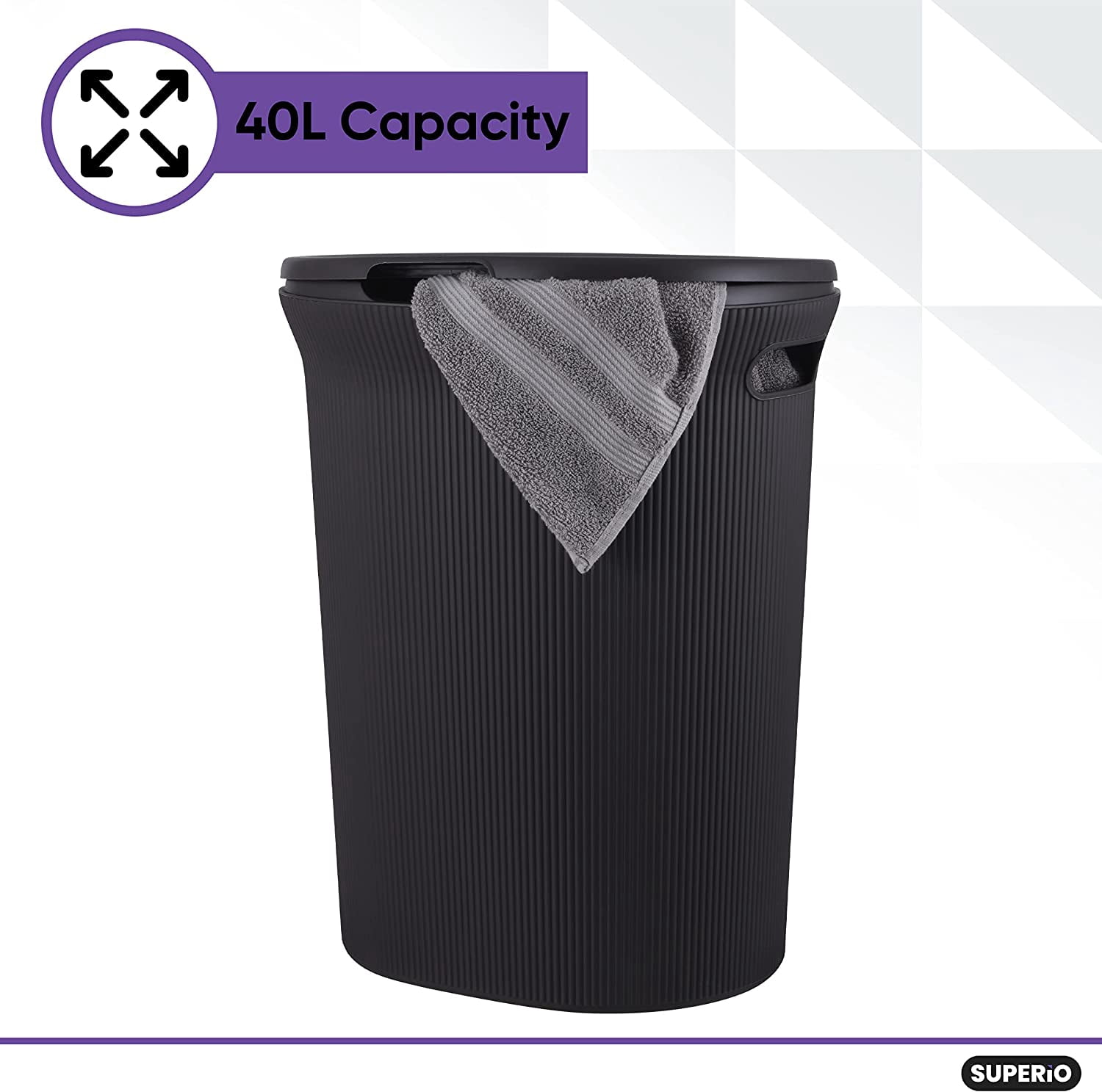 Superio 40L Elegant Ribbed Plastic Laundry Hamper with Lid-Root Beer Brown