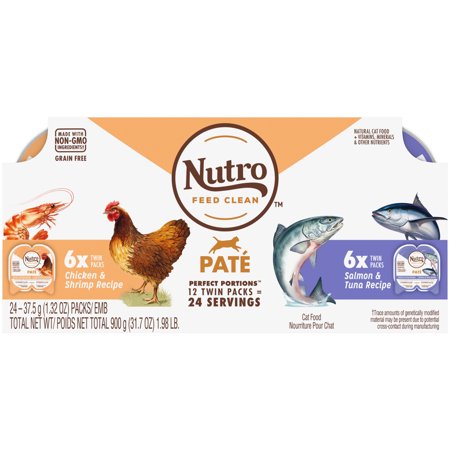 UPC: 0079105122269 | Nutro Grain Free Natural Wet Cat Food Paté Salmon & Tuna Recipe And Chicken & Shrimp Recipe Variety Pack  (12) 2.64 Oz. Perfect Portions Twin-Pack Trays