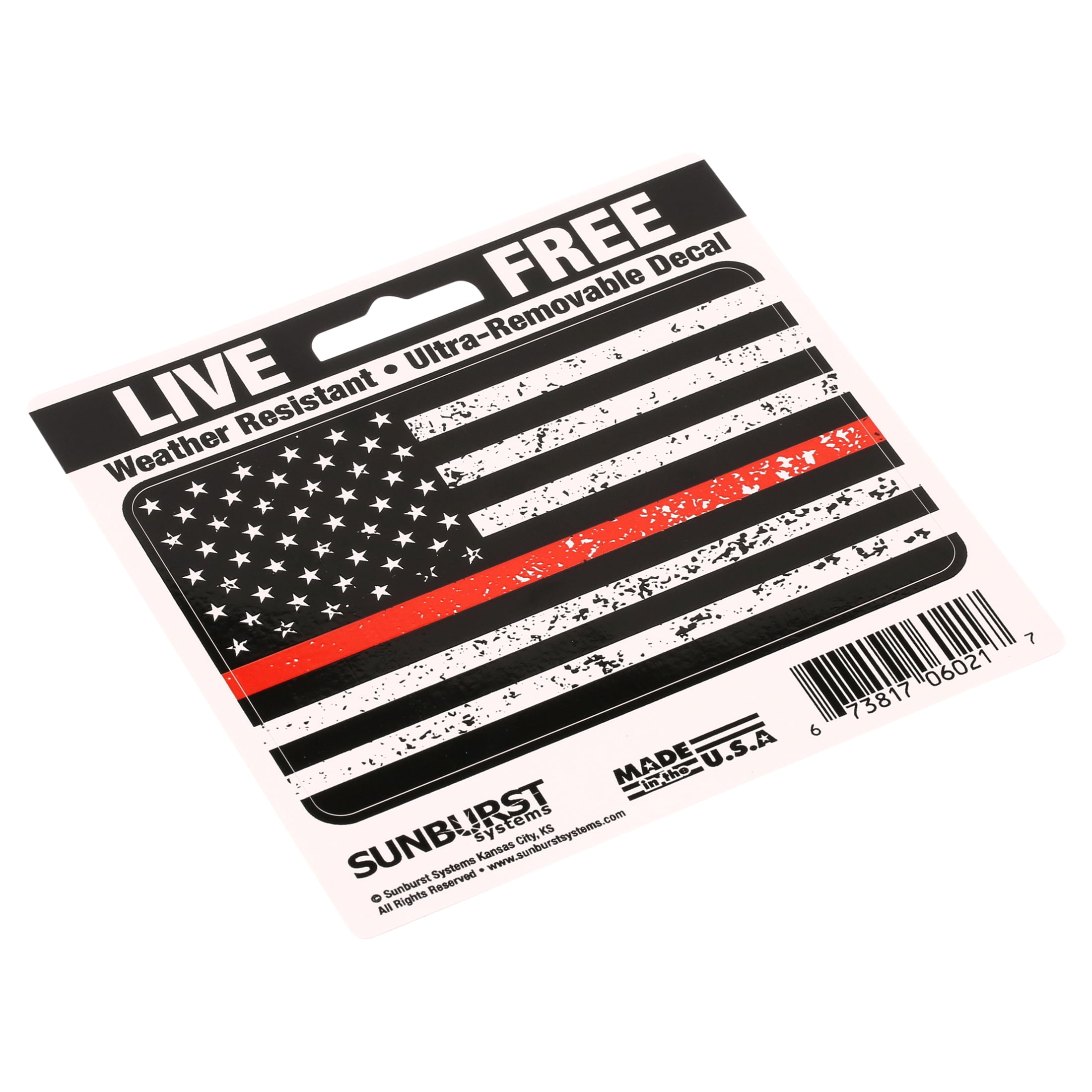 Sunburst Systems 6121 Thin Red Line Flag Decal; Removable Vinyl 3"x4.5", 4 Pack