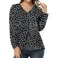 thumbnail image 4 of asdoklhq Blouses for Women Clearance $5,Women Casual Print V-Neck Loose Long Sleeve T-Shirt Top Blouse Pullover, 4 of 7
