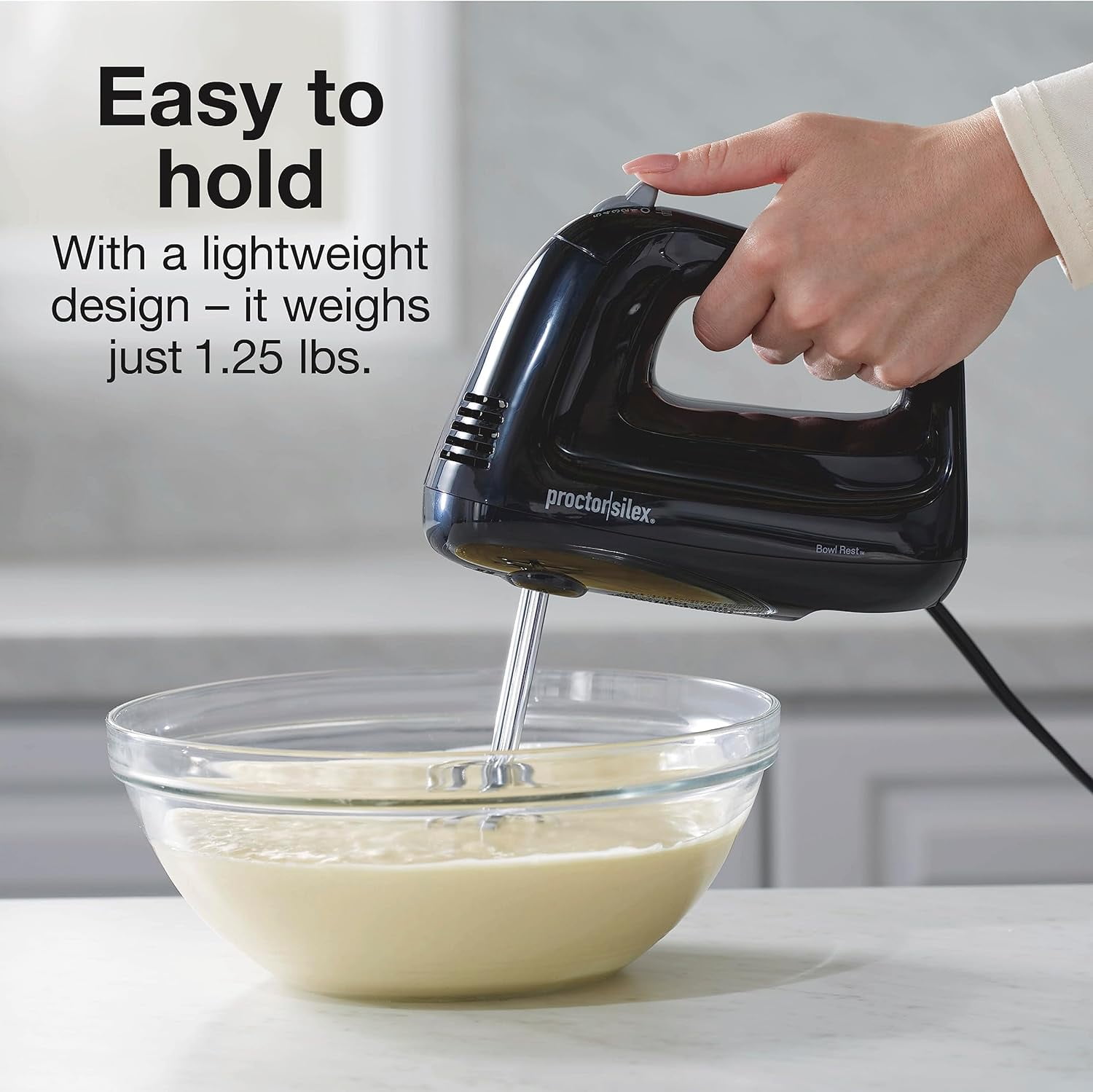 Easy Mix 5-Speed Electric Hand Mixer with Bowl Rest, Compact and Lightweight, 215 Watts of Peak Power, Black (62511)