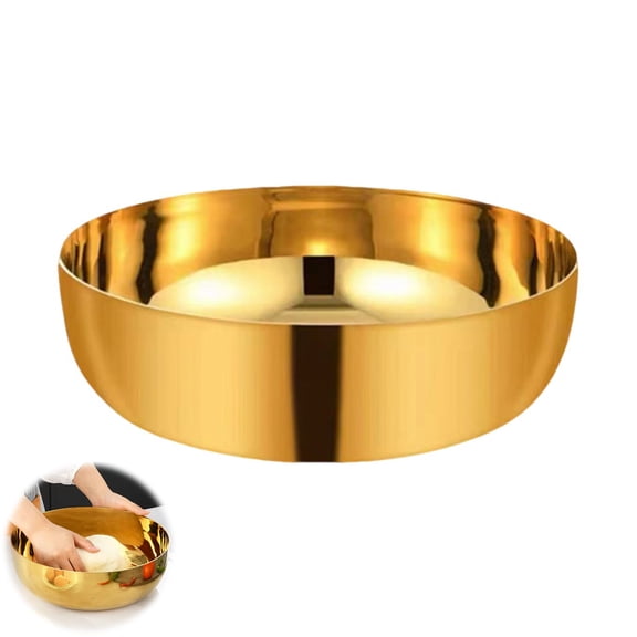 LShunze Stainless Steel Mixing Bowl - 12.6in Large Durable Metal Bowls for Dough Kneading, Cooking, and Serving - Golden