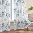 thumbnail image 2 of Blue Floral Curtains 63 Inch Length 2 Panels Set Rod Pocket Flower Sheer Curtains for Bedroom Living Room Victorian Semi Sheer Slub Linen Textured Drapes French Country Modern Decor, 52x63, 2 of 5