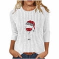 thumbnail image 2 of Ltctricy Women's Tunic Tops 3/4 Length Sleeve Crew Neck Curved Hem Christmas Printed Ribbed Knit T Shirts Casual Tee Blouses(White,X-Large), 2 of 5