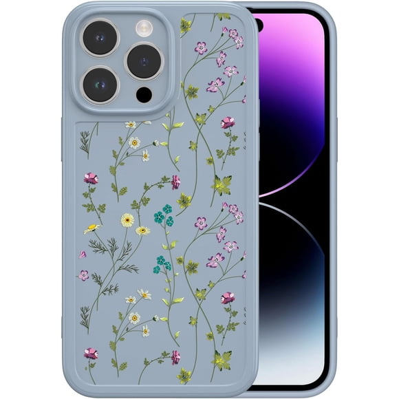 Biwat-Floral Case for iPhone 15 Pro, Flower Branch Pattern Design Cute Cover Case for Girls Women Slim Thin Soft Silicone Shockproof Anti-Slip Phone Case for iPhone 15 Pro (6.1"),Gray