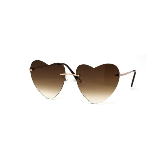 Womens Minimalist Rimless Heart Shape Elegant Sunglasses Gold Brown