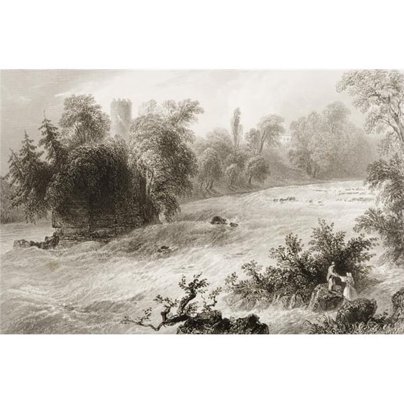 Posterazzi DPI1860316LARGE Doonas Rapids Près du Château Connell Comté de Limerick Irlande Dessiné par Whbartlett Gravé par J Cousen d'Après le Décor Affiche Imprimée, 34 x 22