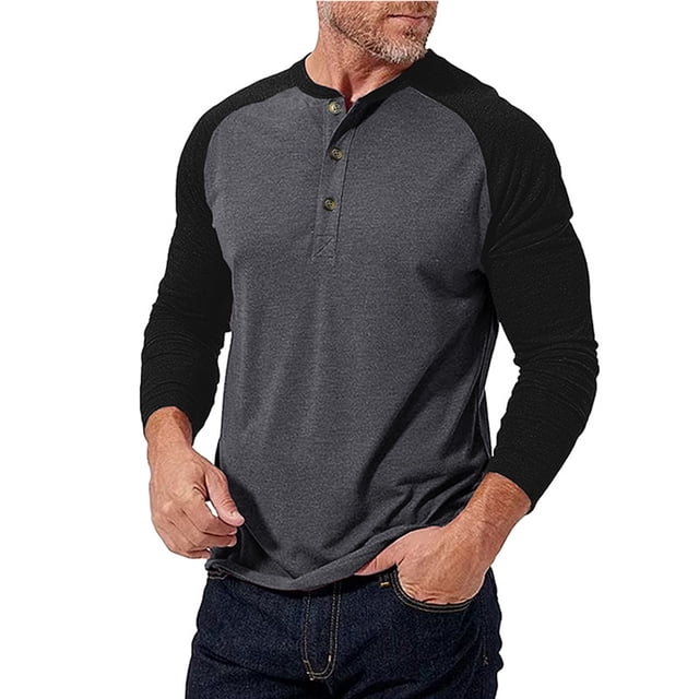 Blusas y camisas de manga larga con cuello redondo para hombre, blusa informal de poliéster con bloques de color y manga larga con cuello redondo.