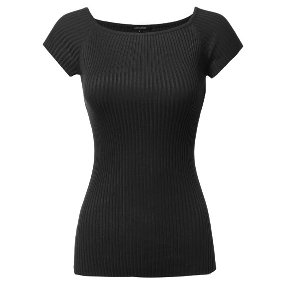 FashionOutfit Women's Basic Ribbed Off The Shoulder Top