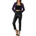 thumbnail image 2 of INSPIRE CHIC Women's Sequin Sparkle Zipper Cropped Bomber Jacket S Purple, 2 of 6