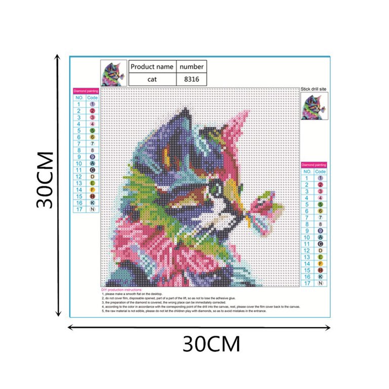 Watercolor Cartoon Cat Diamond Painting Kits Square Drill Cross Stitch  Pictures Wall Art Decor