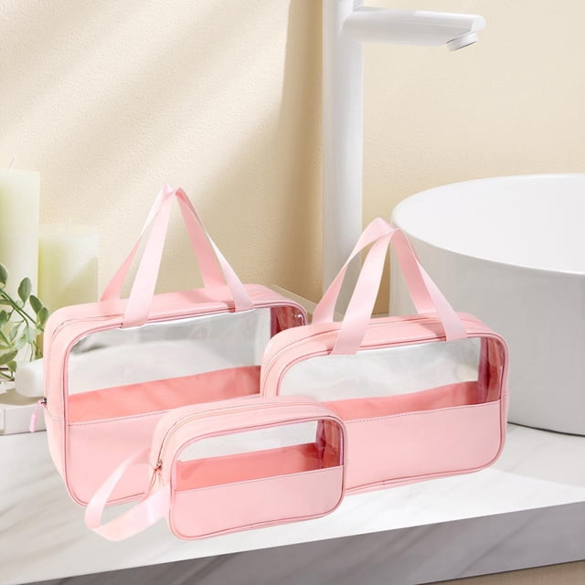Bolsa de maquillaje para mujer 3 uds bolsa de cosméticos transparentes para artículos de tocador Rosa