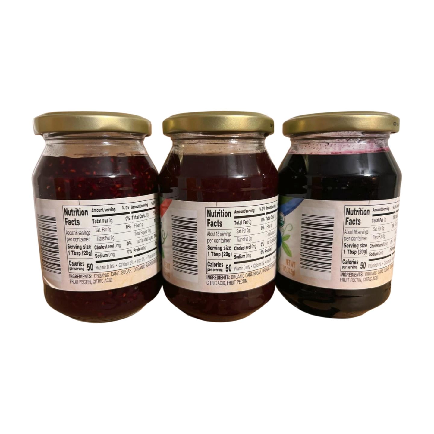 Organic Strawberry, Blueberry, Raspberry Preserves, No High Fructose Corn Syrup, Non-GMO, 11 oz x 3 (936g)
