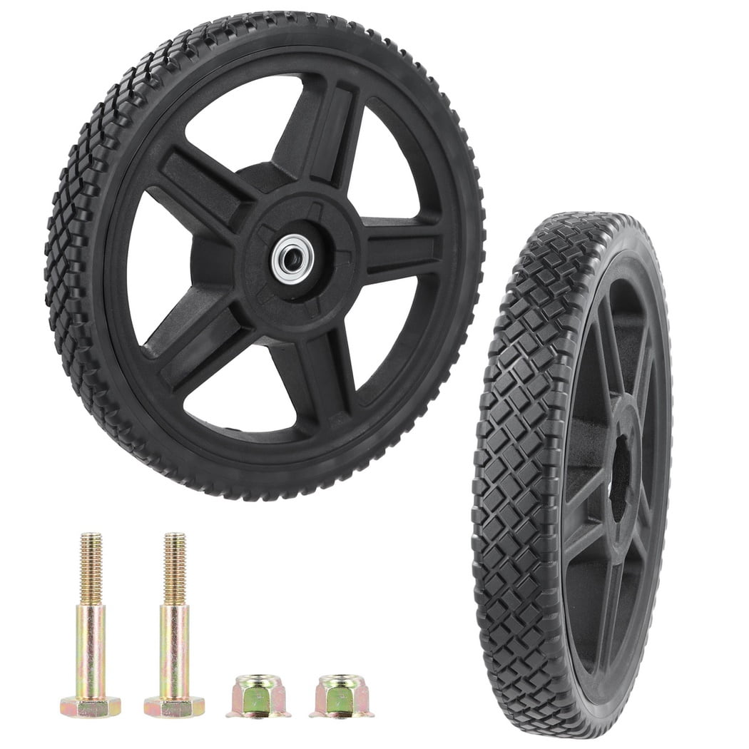 2 Packs 12 Inch Lawn Mower Wheels, Heavy-Duty PVC Mower Replacement Wheels with Double Bearings, Universal Push Lawn Mower Tires with 1/2-Inch Spoke Hole
