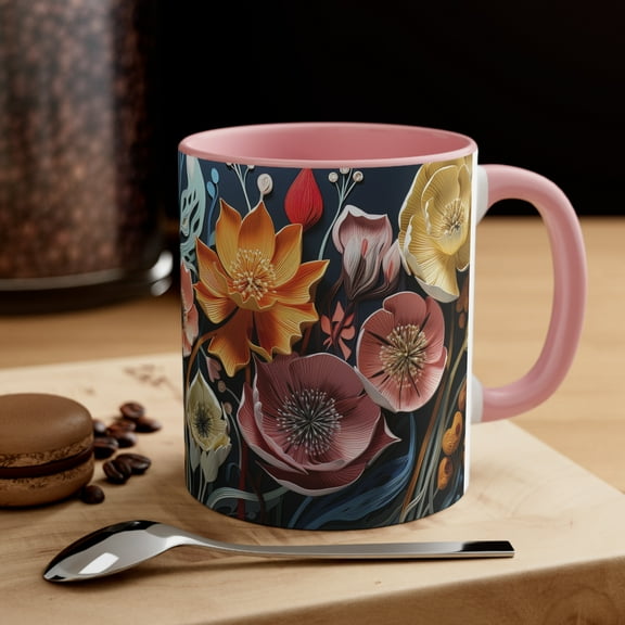 Gulf Coast Online 3D Floral Mug 11oz Ceramic Accent Coffee Mug Tea Cup Gift